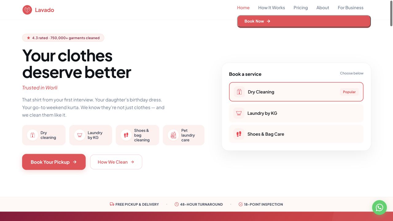 Lavado website homepage